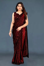 Lycra Blend Solid Saree for Women (Navy Blue, 6.3 m)