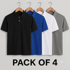 Men's T-shirt Solid Polo Neck Polly Cotton (Pack of 4)